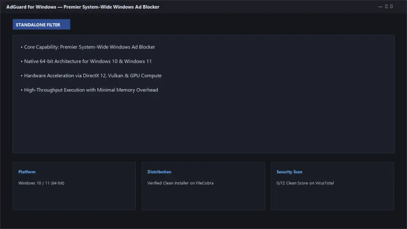 AdGuard for Windows: System-Wide Ad Blocker, Privacy Protection & Parental Control official screenshot preview 1